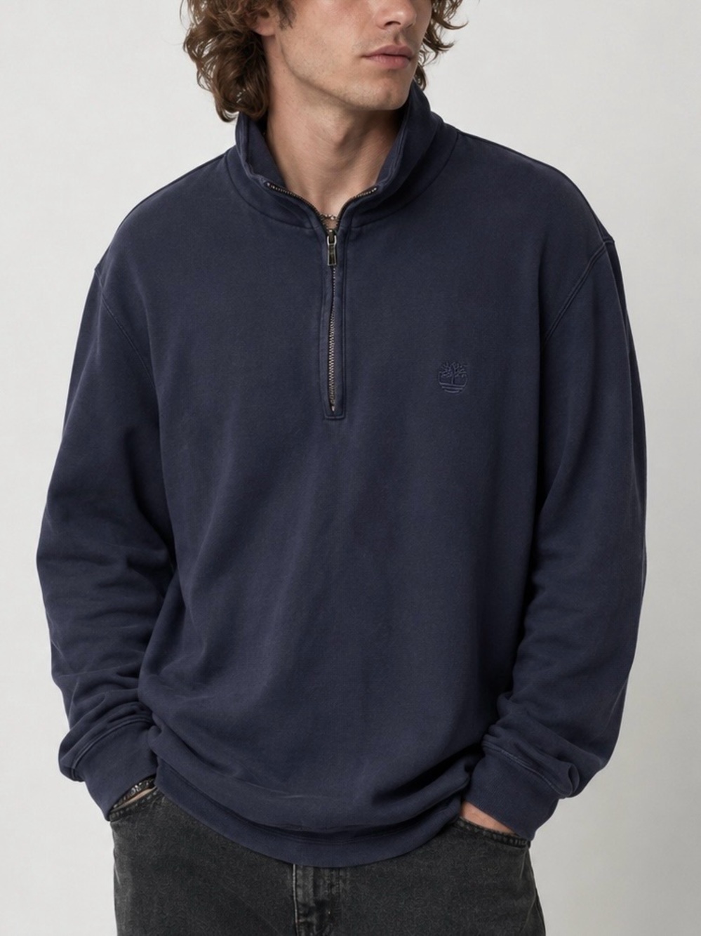 Timberland Vintage Navy 1/4 Zip Long Sleeve Pullover Sweatshirt Shirt